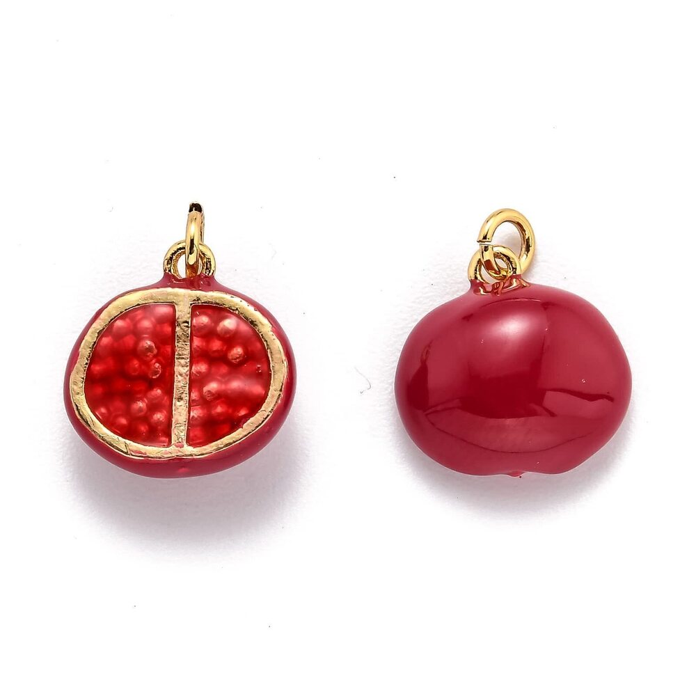 7245 5pcs 18K Real Gold Plated Pomegranate Enamel 3D Fruit Charms Brass